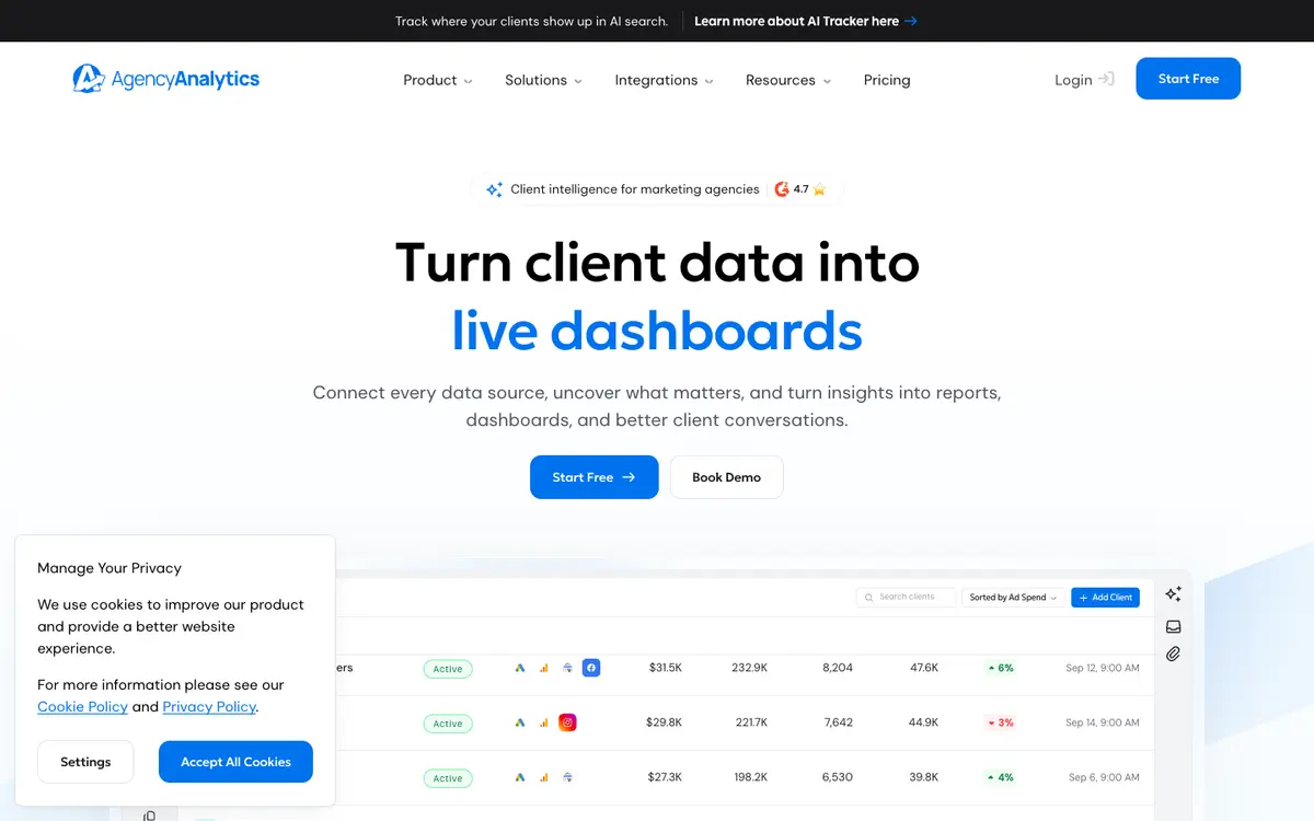 AgencyAnalytics home page
