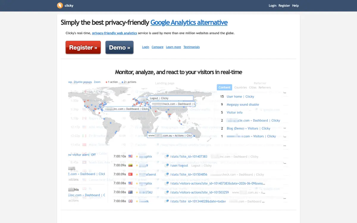 Clicky home page
