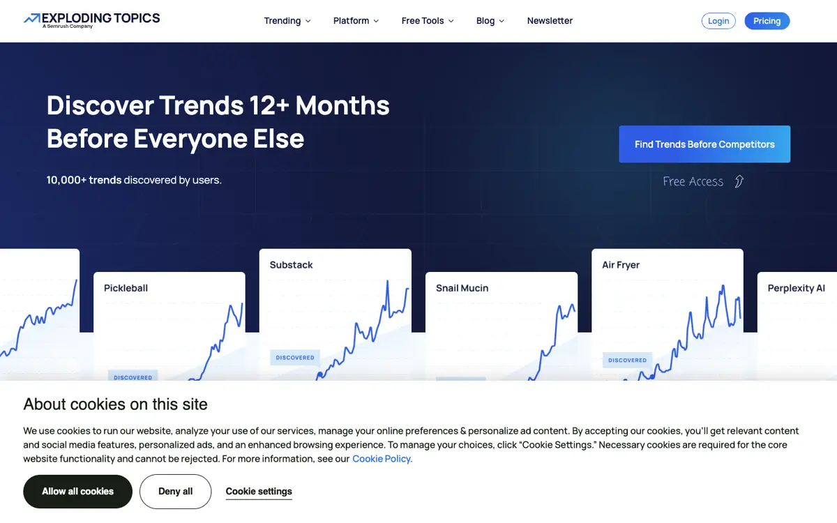 Exploding Topics home page