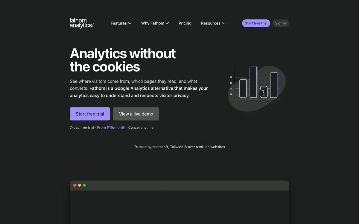 Fathom Analytics home page