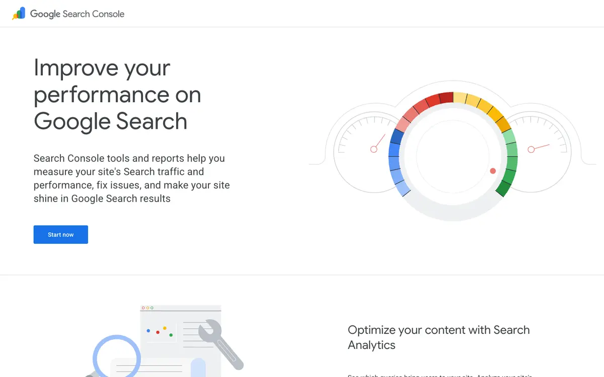 Google Search Console home page