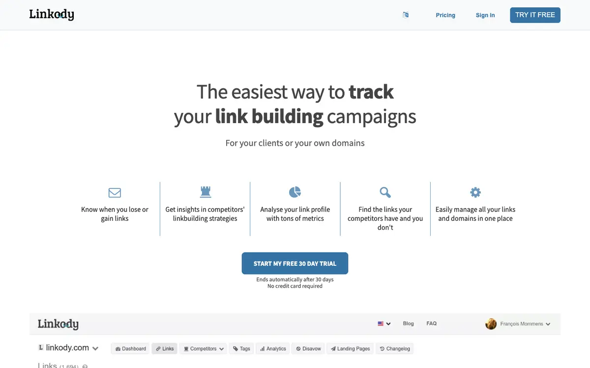 Linkody home page