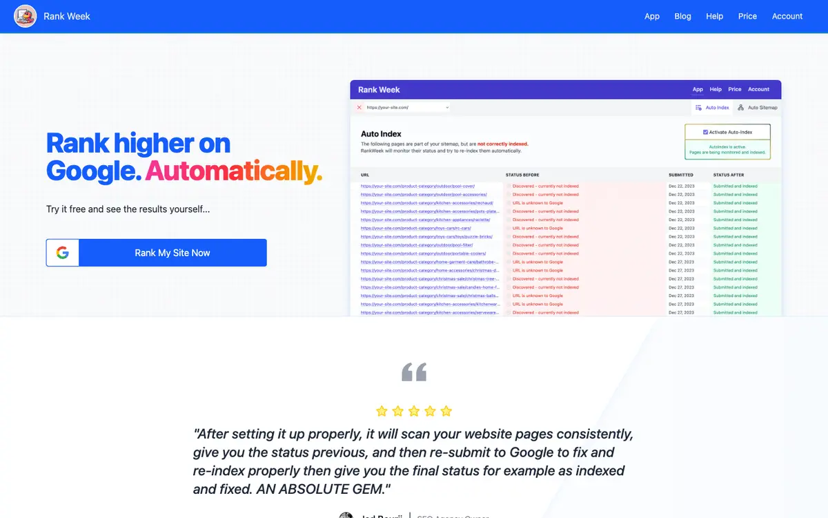RankWeek home page