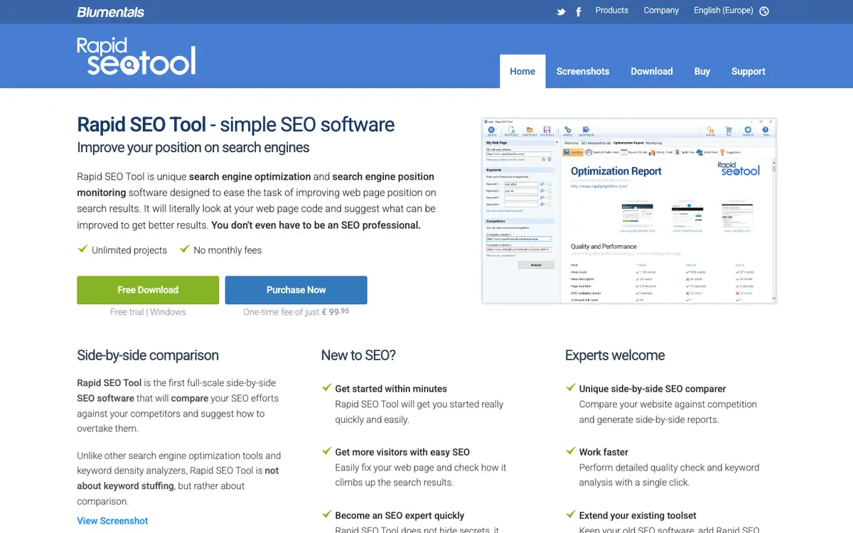Rapid SEO Tool home page