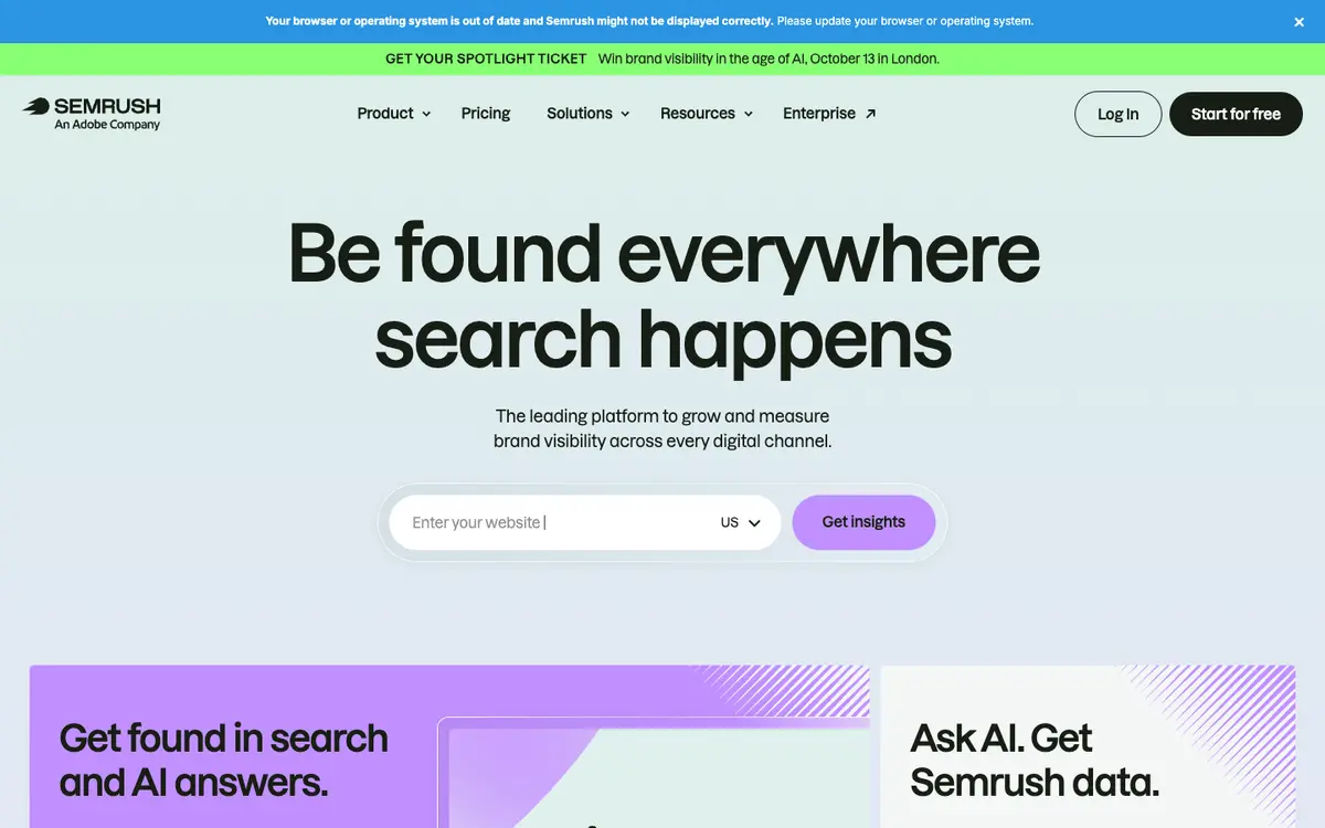 Semrush home page