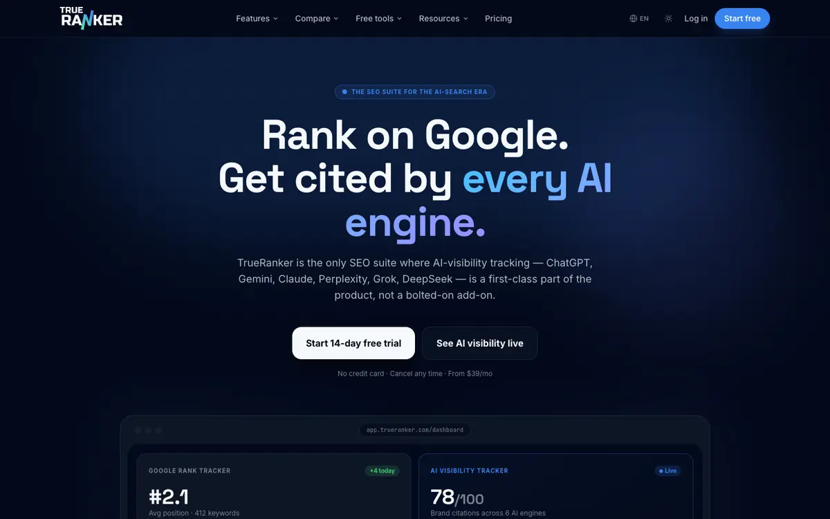 TrueRanker home page